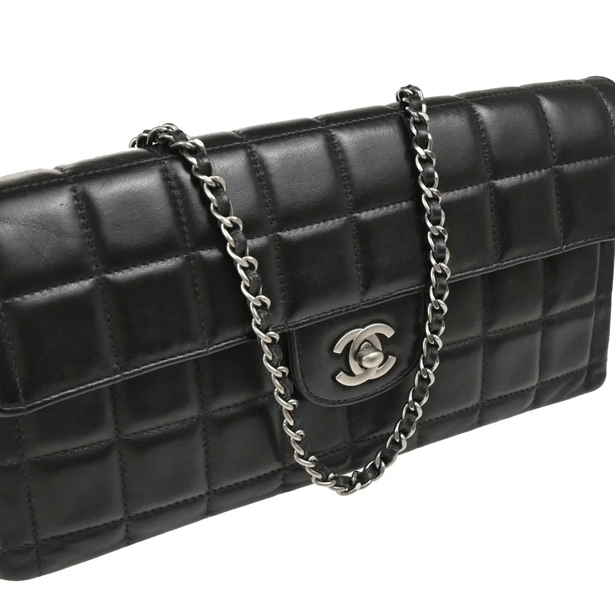 Chanel 2000-2001 Black Lambskin East West Choco Bar Shoulder Bag