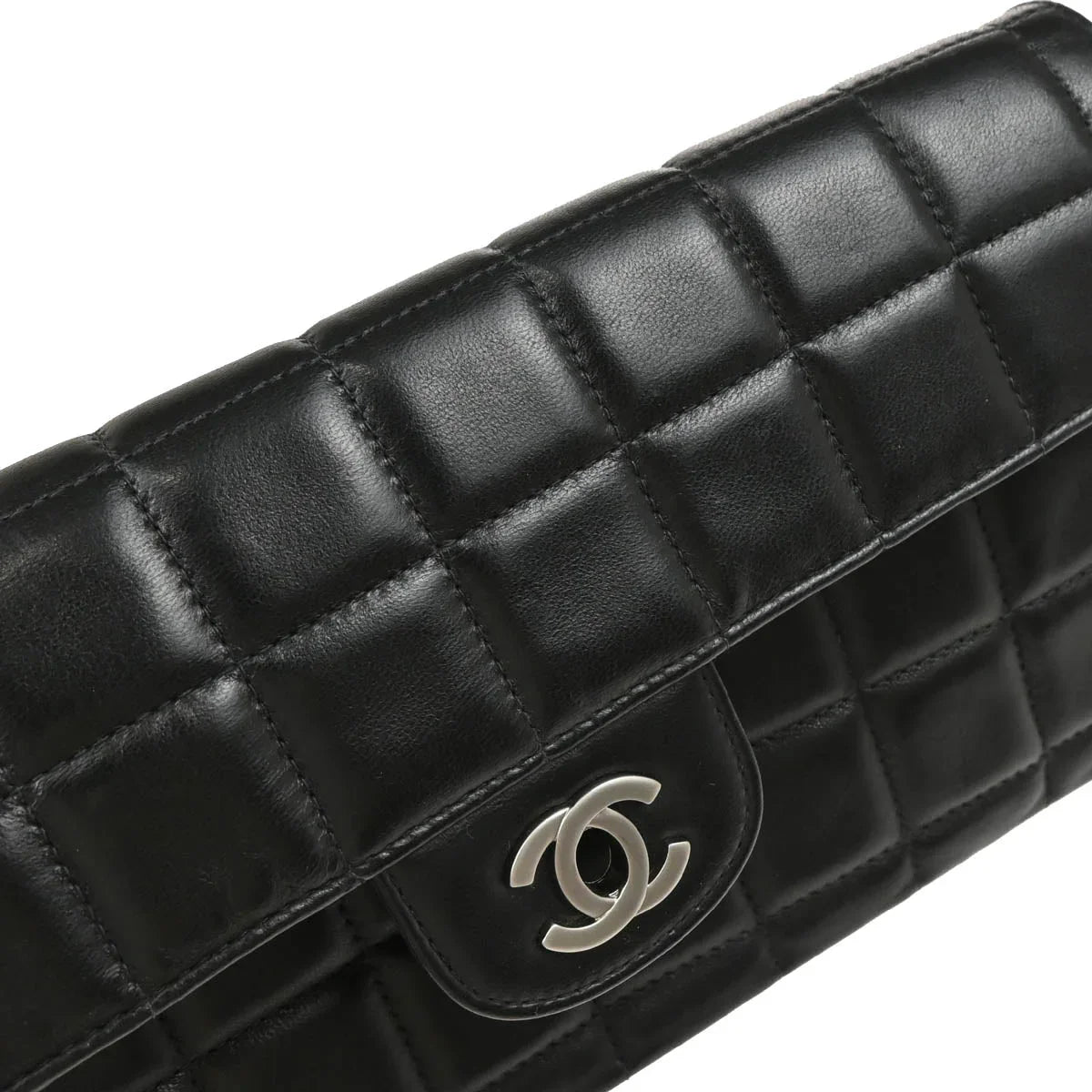 Chanel 2000-2001 Black Lambskin East West Choco Bar Shoulder Bag