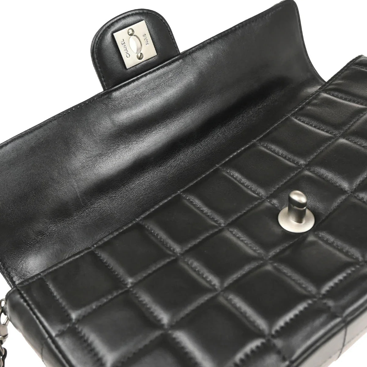 Chanel 2000-2001 Black Lambskin East West Choco Bar Shoulder Bag