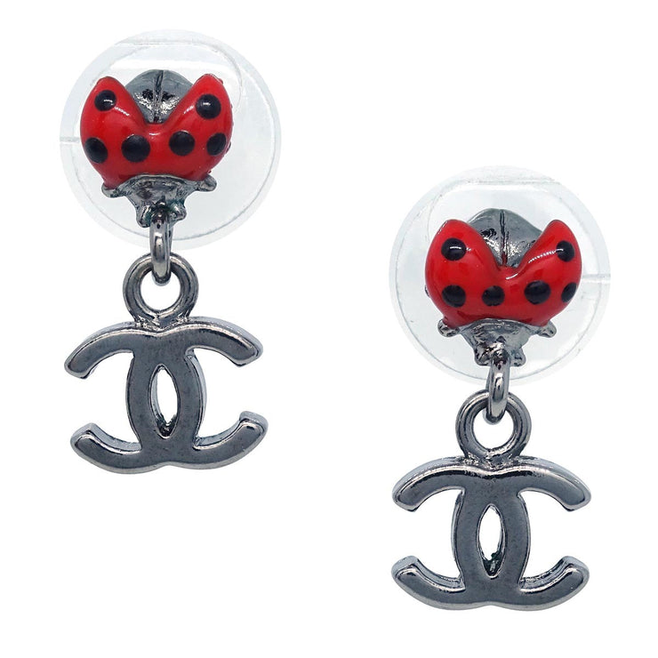 Chanel CC Silver Dangle Piercing Earrings 06P