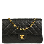 Chanel 1991-1994 Black Lambskin Medium Classic Double Flap Shoulder Bag
