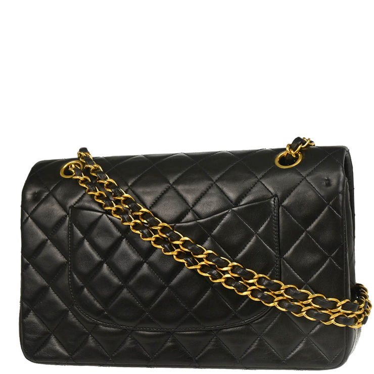 Chanel 1991-1994 Black Lambskin Medium Classic Double Flap Shoulder Bag