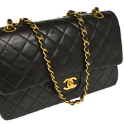 Chanel 1991-1994 Black Lambskin Medium Classic Double Flap Shoulder Bag