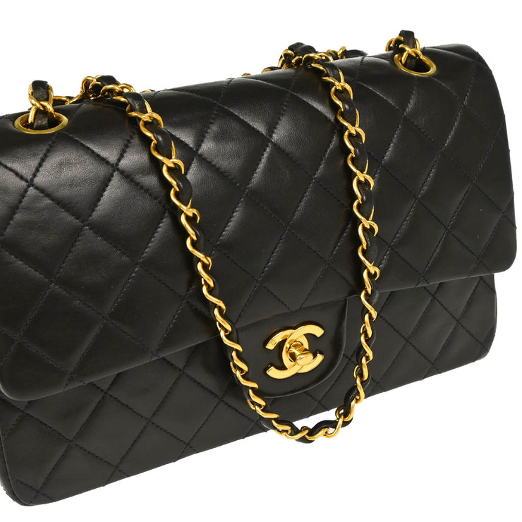 Chanel 1991-1994 Black Lambskin Medium Classic Double Flap Shoulder Bag