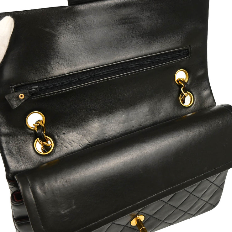 Chanel 1991-1994 Black Lambskin Medium Classic Double Flap Shoulder Bag
