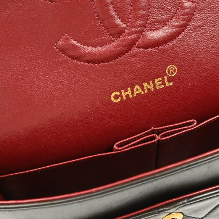 Chanel 1991-1994 Black Lambskin Medium Classic Double Flap Shoulder Bag