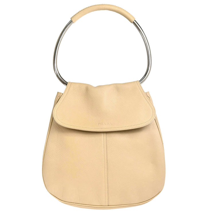 Prada Beige Leather Vitello Daino Ring Handbag