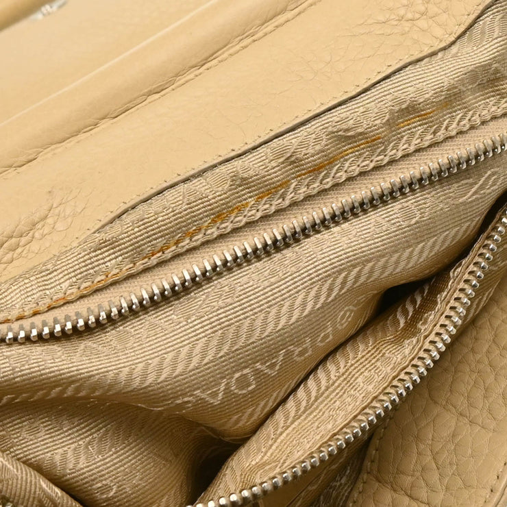 Prada Beige Leather Vitello Daino Ring Handbag