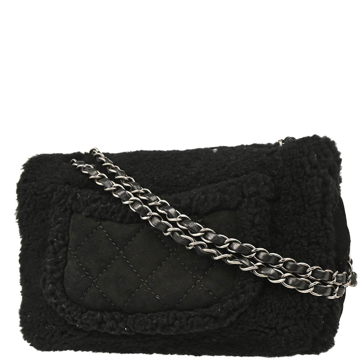 Chanel 2014-2015 Black Wool Costume Pearl Shoulder Bag