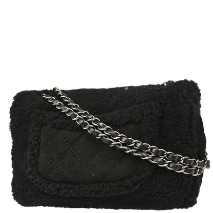 Chanel 2014-2015 Black Wool Costume Pearl Shoulder Bag