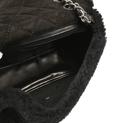 Chanel 2014-2015 Black Wool Costume Pearl Shoulder Bag
