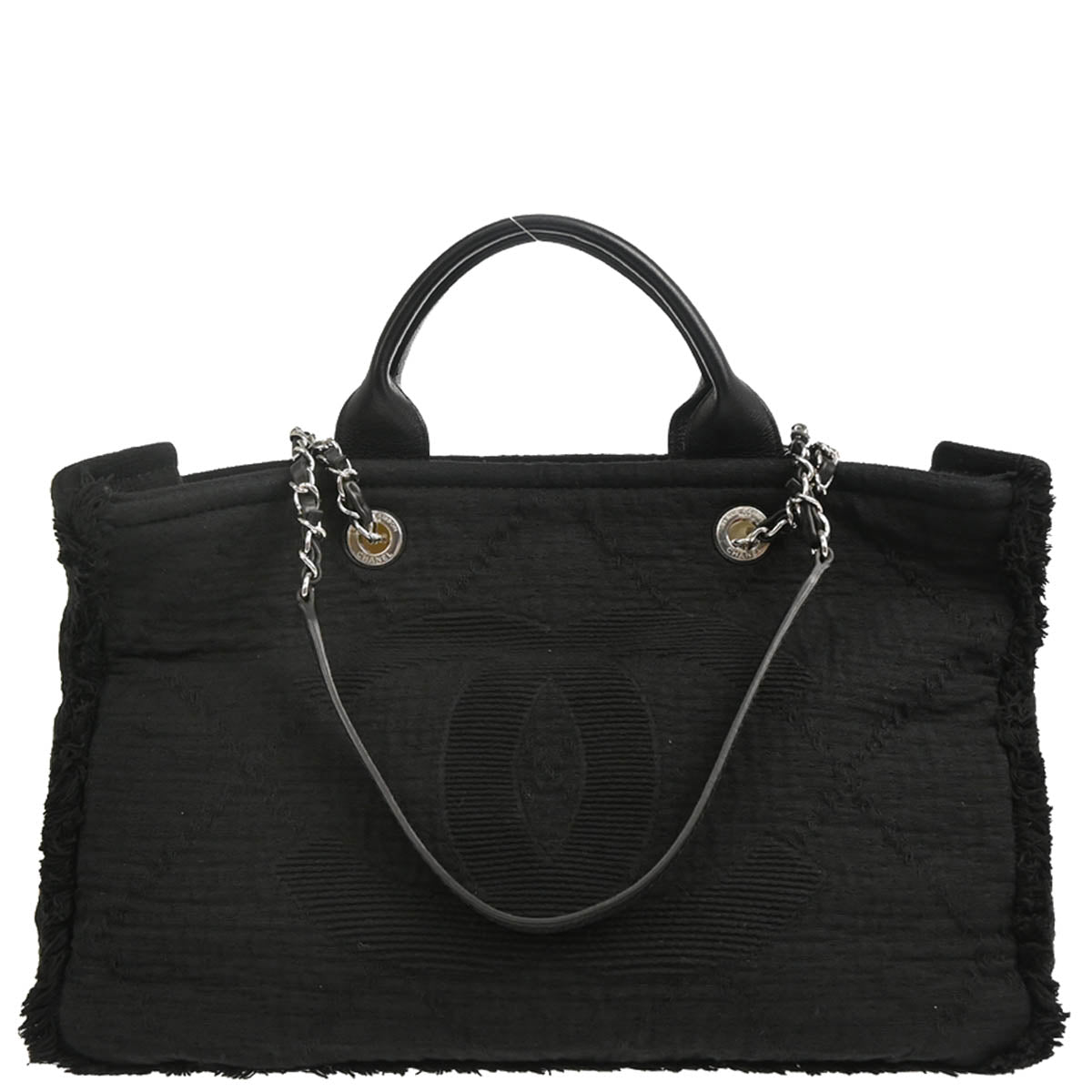 Chanel 2018 Black Cotton 2way Tote Shoulder Handbag