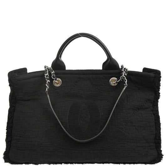 Chanel 2018 Black Cotton 2way Tote Shoulder Handbag