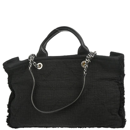 Chanel 2018 Black Cotton 2way Tote Shoulder Handbag
