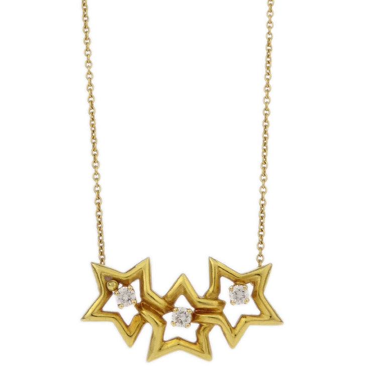 Tiffany & Co. Triple Star Pendant Necklace 750 Diamond Gold
