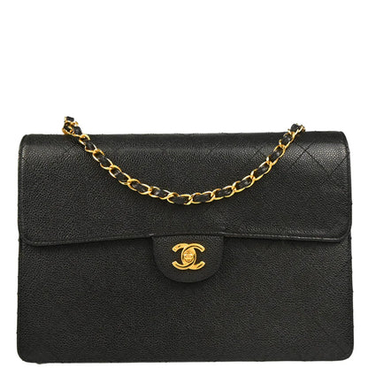 Chanel 1997-1999 Black Caviar Jumbo Classic Flap Bag