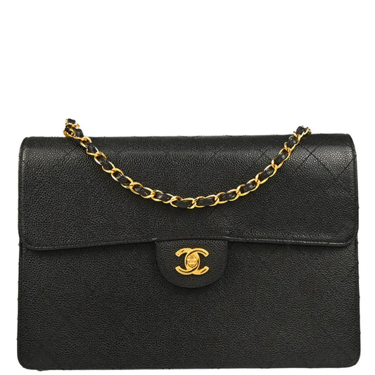 Chanel 1997-1999 Black Caviar Jumbo Classic Flap Bag