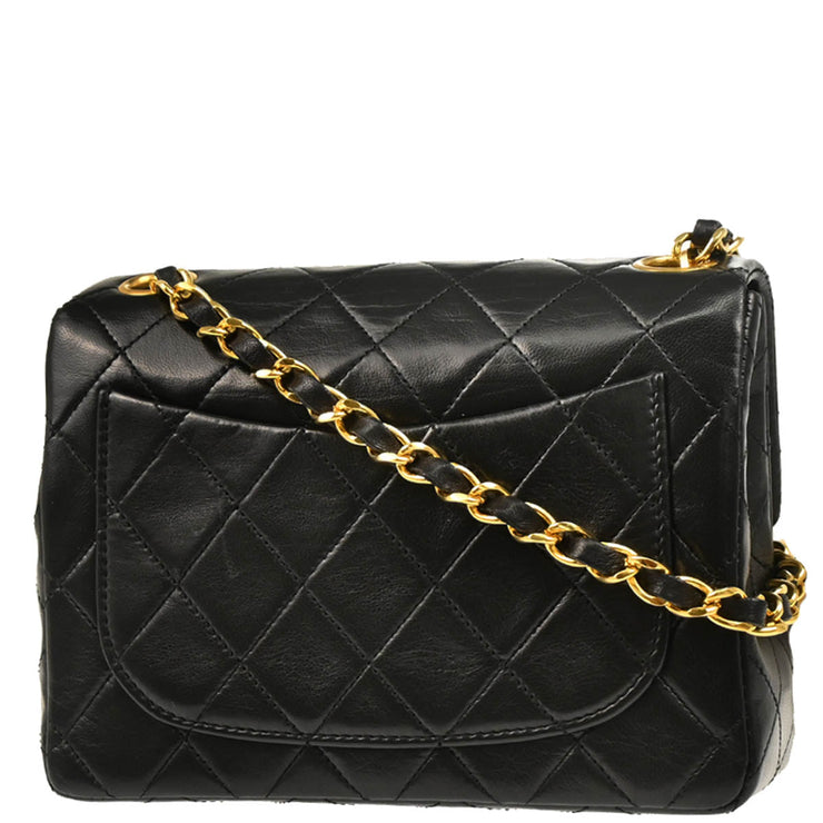Chanel 1989-1991 Black Lambskin Mini Classic Square Flap Shoulder Bag