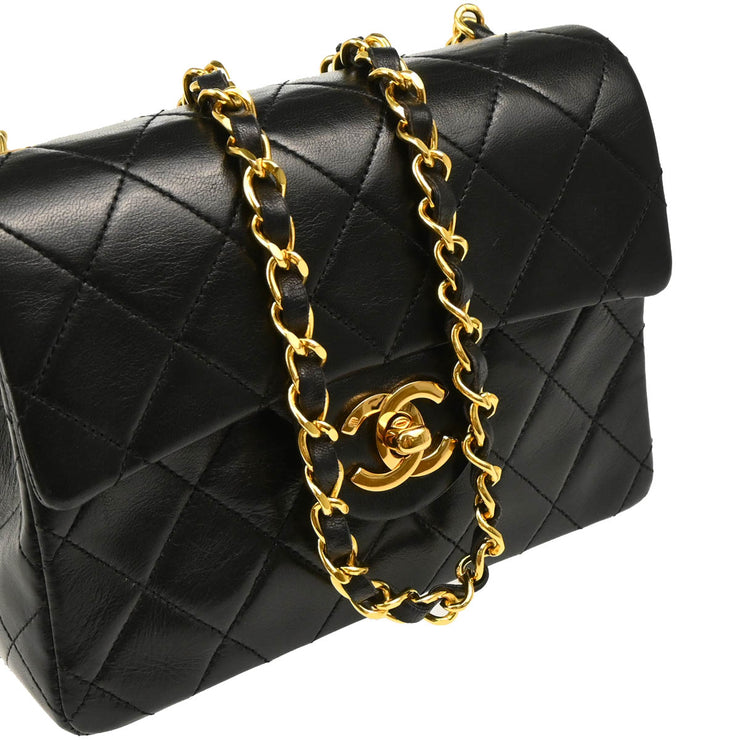 Chanel 1989-1991 Black Lambskin Mini Classic Square Flap Shoulder Bag