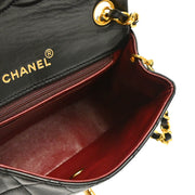 Chanel 1989-1991 Black Lambskin Mini Classic Square Flap Shoulder Bag