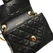 Chanel 1989-1991 Black Lambskin Mini Classic Square Flap Shoulder Bag