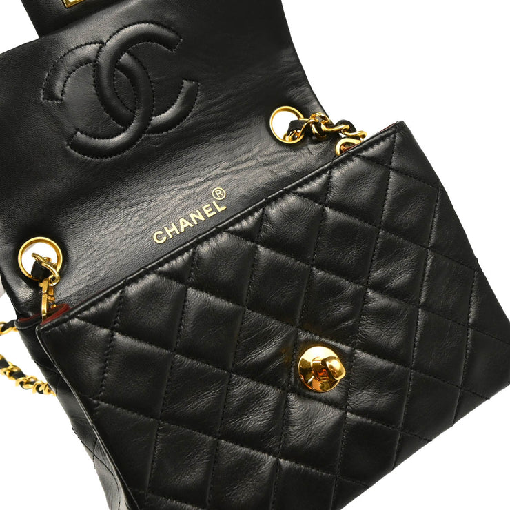 Chanel 1989-1991 Black Lambskin Mini Classic Square Flap Shoulder Bag