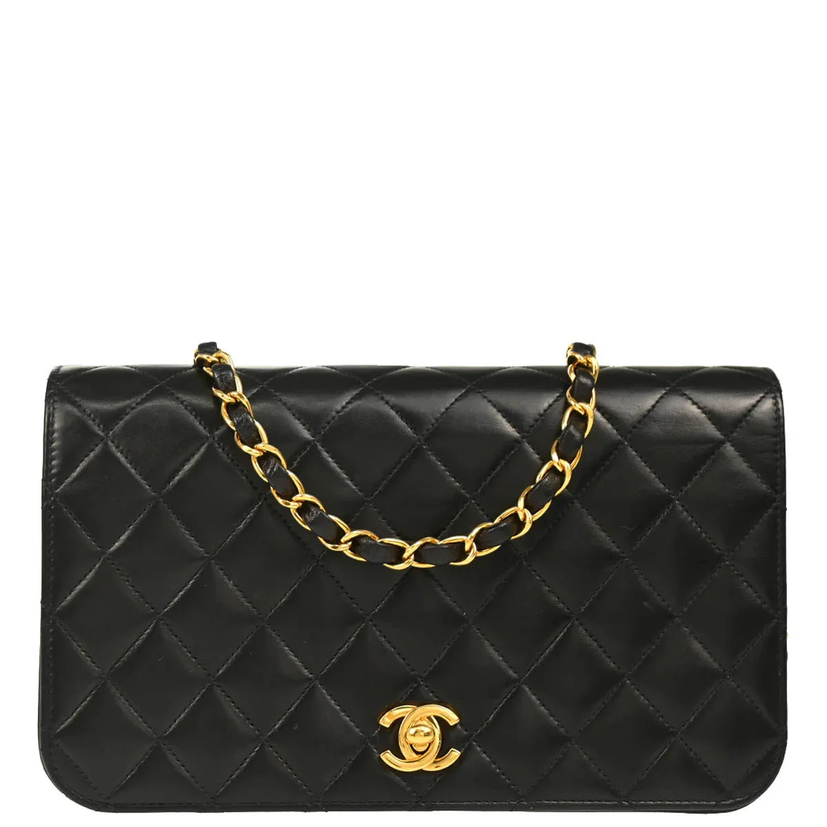 Chanel 2002-2003 Black Lambskin Turnlock Small Full Flap Shoulder Bag
