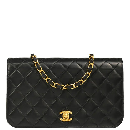 Chanel 2002-2003 Black Lambskin Turnlock Small Full Flap Shoulder Bag