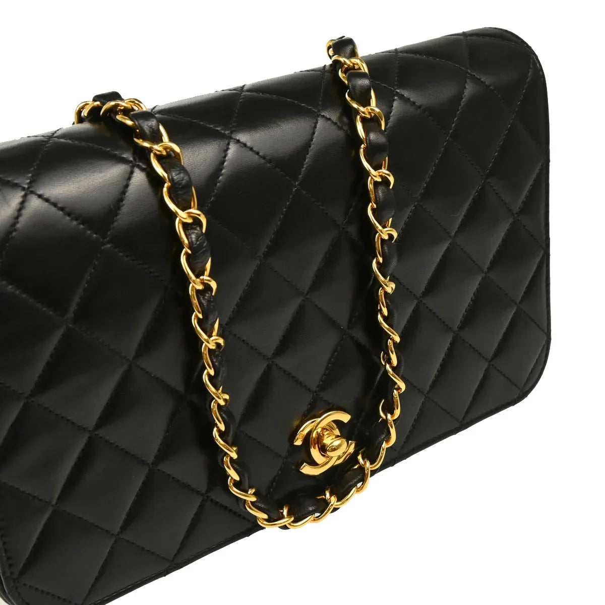 Chanel 2002-2003 Black Lambskin Turnlock Small Full Flap Shoulder Bag