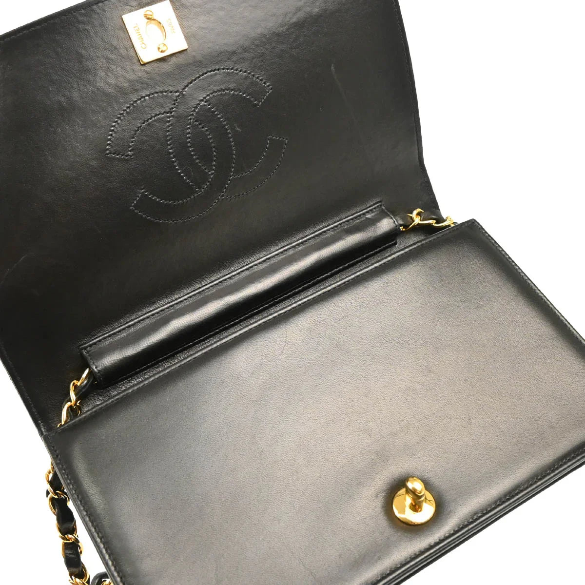Chanel 2002-2003 Black Lambskin Turnlock Small Full Flap Shoulder Bag