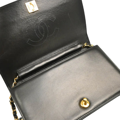 Chanel 2002-2003 Black Lambskin Turnlock Small Full Flap Shoulder Bag