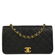 Chanel 1989-1991 Black Lambskin Turnlock Small Full Flap Shoulder Bag