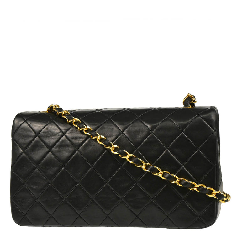 Chanel 1989-1991 Black Lambskin Turnlock Small Full Flap Shoulder Bag