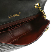 Chanel 1989-1991 Black Lambskin Turnlock Small Full Flap Shoulder Bag