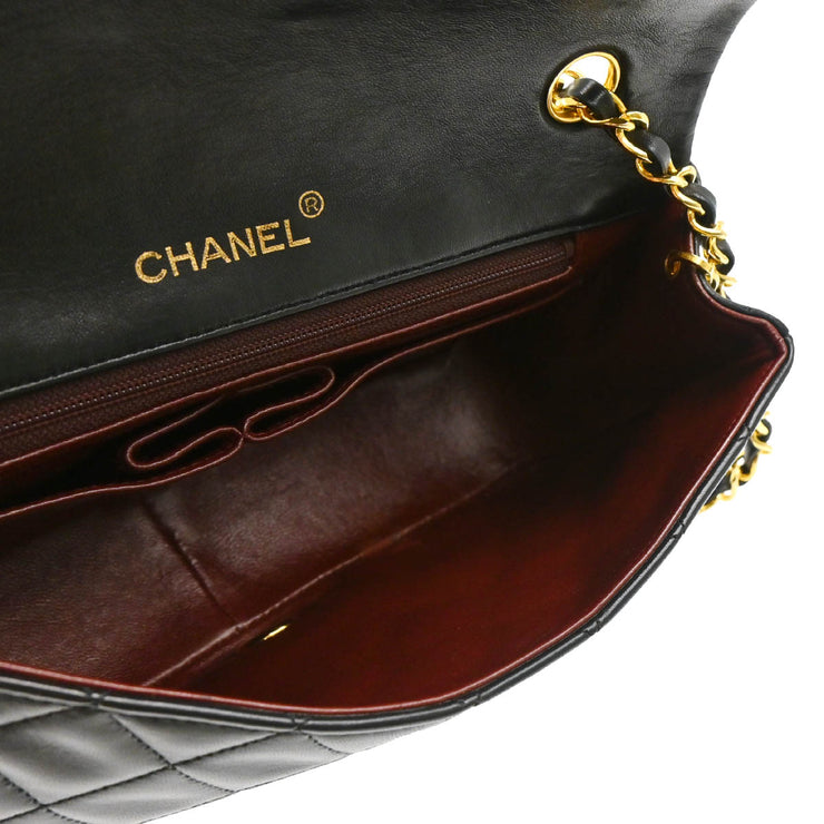 Chanel 1989-1991 Black Lambskin Turnlock Small Full Flap Shoulder Bag