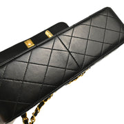 Chanel 1989-1991 Black Lambskin Turnlock Small Full Flap Shoulder Bag