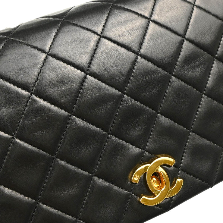 Chanel 1989-1991 Black Lambskin Turnlock Small Full Flap Shoulder Bag