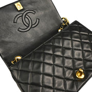 Chanel 1989-1991 Black Lambskin Turnlock Small Full Flap Shoulder Bag
