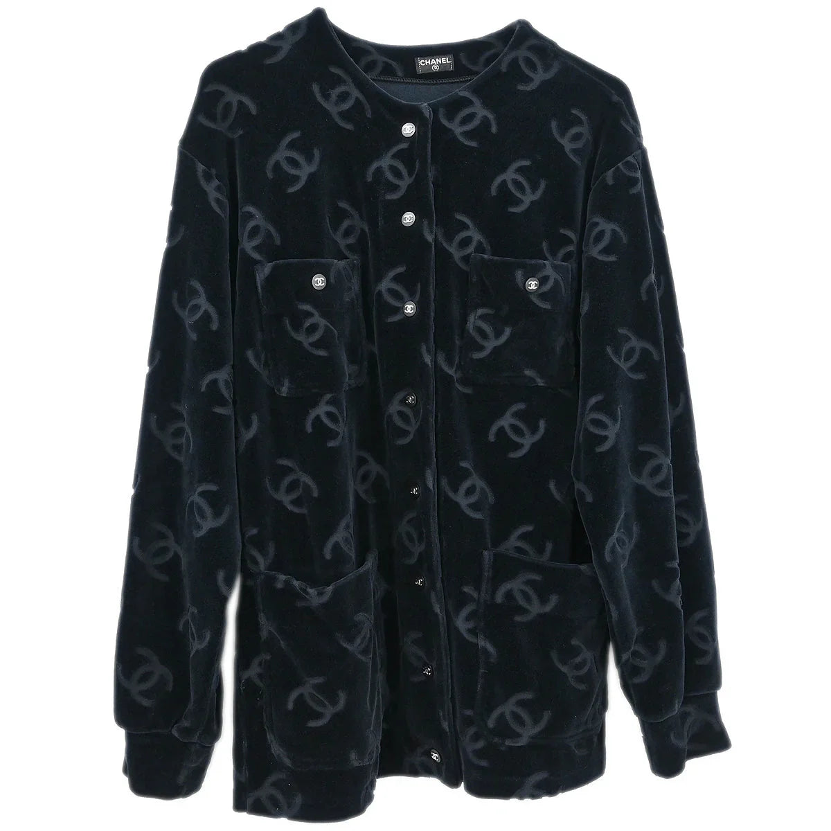 Chanel Single Breasted Collarless Jacket Black #40