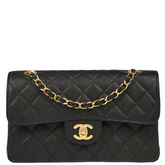 Chanel 2003-2004 Black Caviar Small Classic Double Flap Shoulder Bag