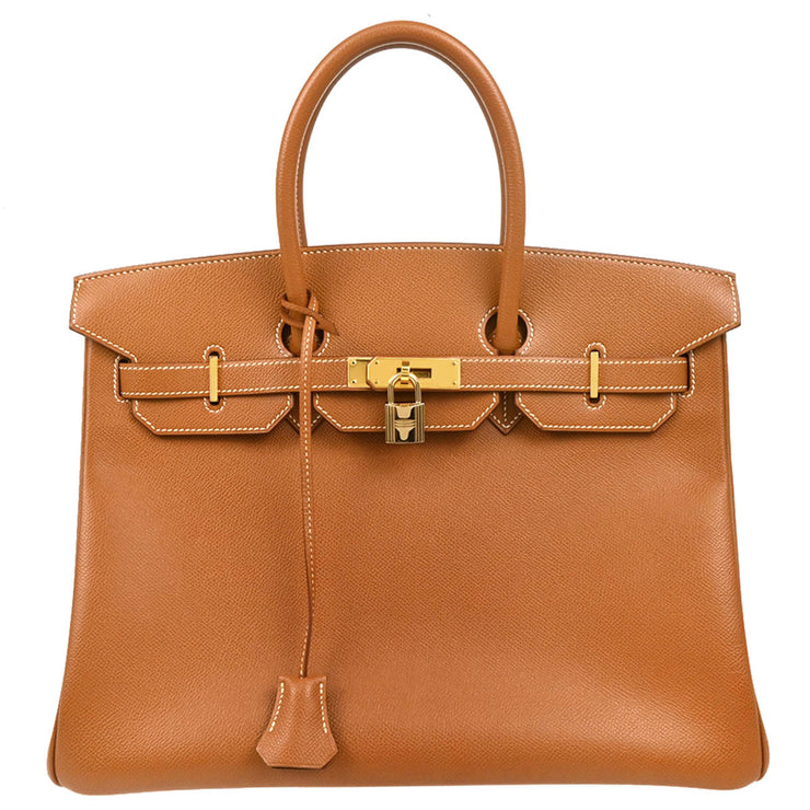 Hermes 2001 Gold Courchevel Birkin 35 Handbag