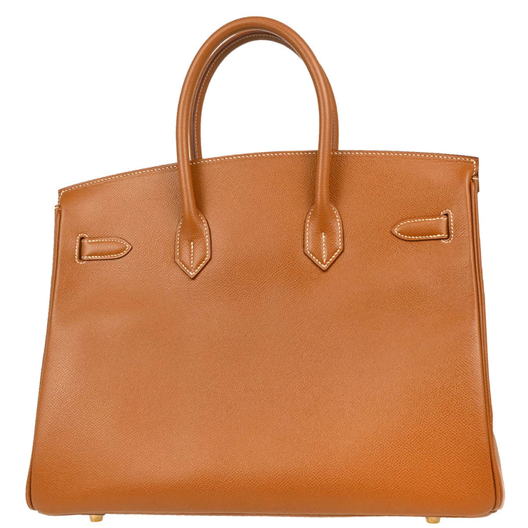 Hermes 2001 Gold Courchevel Birkin 35 Handbag