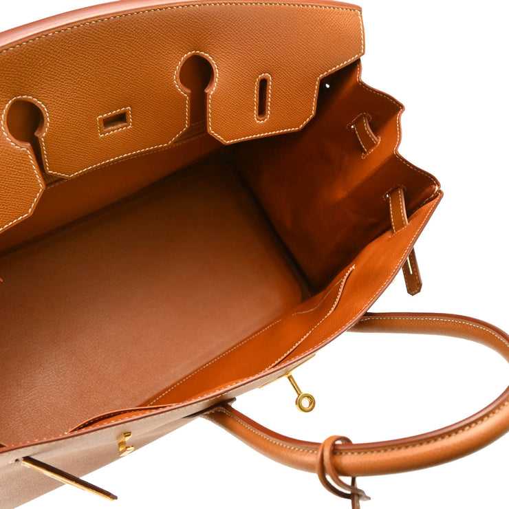 Hermes 2001 Gold Courchevel Birkin 35 Handbag