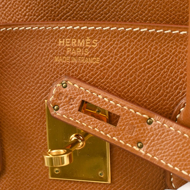 Hermes 2001 Gold Courchevel Birkin 35 Handbag