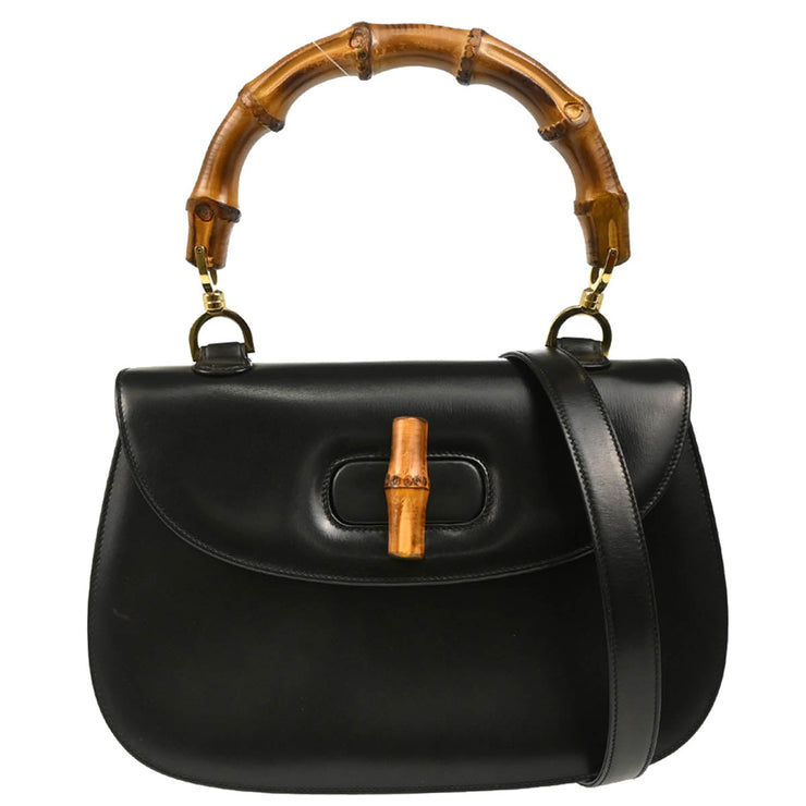 Gucci Black Bamboo 2way Shoulder Handbag