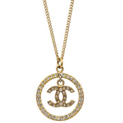 Chanel Chain Necklace Pendant Rhinestone Gold 06A