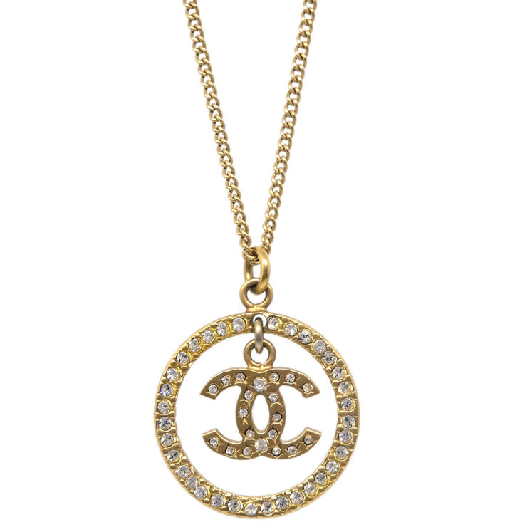 Chanel Chain Necklace Pendant Rhinestone Gold 06A