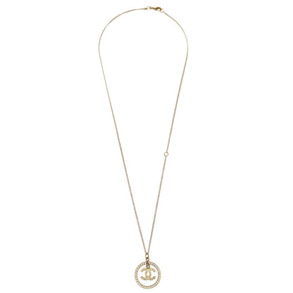 Chanel Chain Necklace Pendant Rhinestone Gold 06A