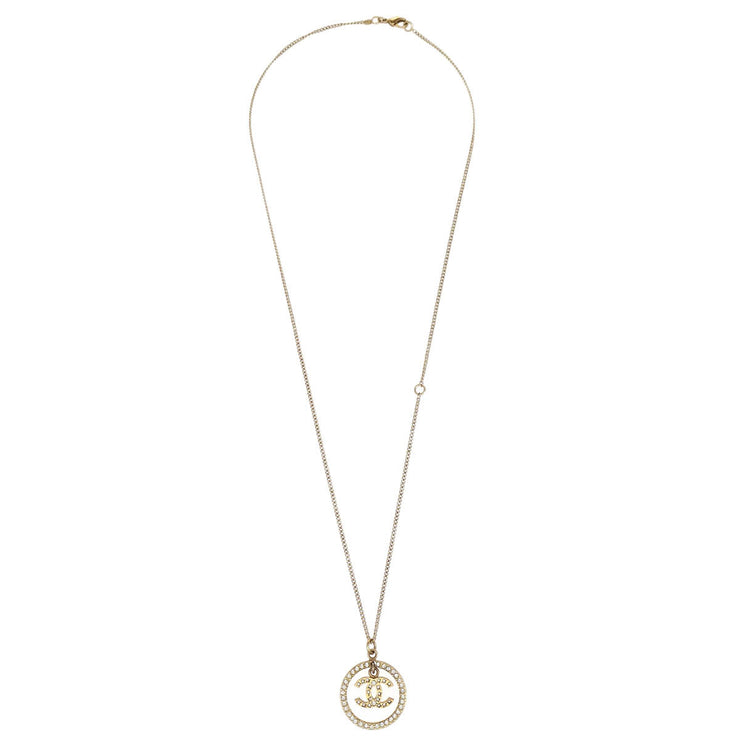 Chanel Chain Necklace Pendant Rhinestone Gold 06A