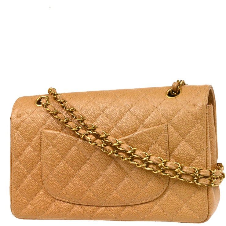 Chanel 1994-1996 Beige Caviar Medium Classic Double Flap Shoulder Bag